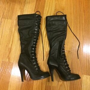 Aldo Black Knee-High Lace-Up Boots